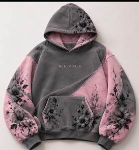 เสื้อสเวตเชิ้ตมีฮู้ดพิมพ์ลายดอกไม้สำหรับทุกเพศทรงโอเวอร์ไซส์สีชมพูสีเทาดีไซน์บล็อกสีสไตล์ลำลองสำหรับฤดูใบไม้ร่วงแขนเสื้อปกติ - Product Image 5