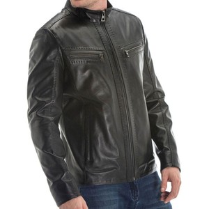 Veste en cuir à col montant pour hommes de haute qualité hiver 100% toile séchage rapide matériau teint uni Style High Street - Product Image 3