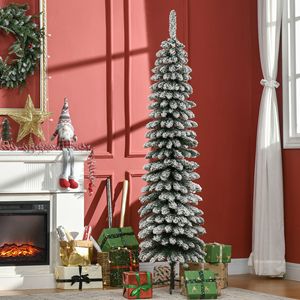 Albero di Natale Sottile Pre-Illuminato da 180 cm (210 cm) Verde Effetto Neve con 395 Rami Realistici e Base in Metallo per Decorazioni Natalizie - Product Image 2