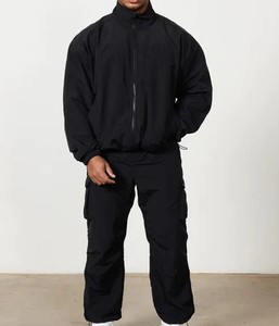 Men's Unisex <b>Zipper</b> <b>Jacket</b> and Baggy Pants Windbreaker 2 Piece Set Patchwork Design Wholesale Customizable Colors and Logo - Product Image 1