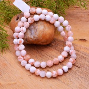 Collier de perles d'opale rose naturelle en gros |   Pierre précieuse ronde en agate zèbre rose de 7 mm - Product Image 2