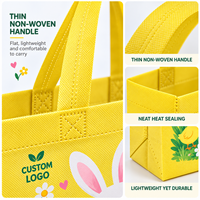 Sacs de courses réutilisables en tissu non tissé à imprimé lapin de Pâques jaune rayé et poussins, personnalisables avec logo, vente en gros