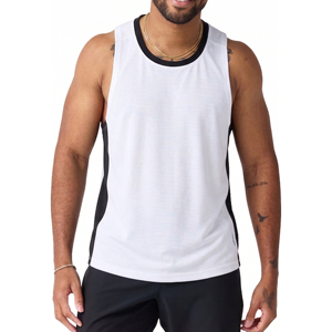 Camiseta sin mangas blanca y negra para hombre, chaleco deportivo para entrenamiento, 100% poliéster de malla, de secado rápido. - Product Image 1