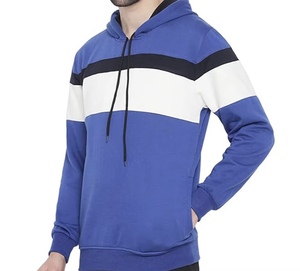 Sweat-shirt à capuche pour homme, coupe classique, en polaire, color block, bleu, blanc, noir, avec poche, pour l'automne - Product Image 3