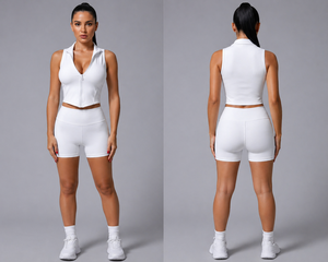 Conjunto Deportivo Personalizado para Mujer, Top sin Mangas con Cierre, Pantalones Cortos de Ciclismo, Ropa de Gimnasio y Fitness, Fabricante y Proveedor Mayorista OEM - Product Image 2