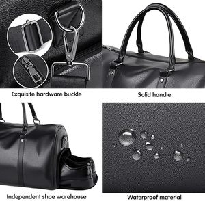 Bolsa de Viaje de Cuero Genuino para Hombre, Bolsa de Fin de Semana de Gran Capacidad con Cierre de Cremallera, Asa Suave Negra - Product Image 2
