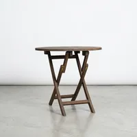 Table pliante ronde en teck, table de bistrot pliable pour extérieur, finition grise rustique naturelle