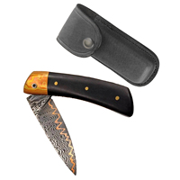 Couteau de poche pliant industriel OEM en gros, lame en acier Damas, manche en acier inoxydable/bois, outil utilitaire compact et portable