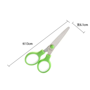 plastic scissor 5pcs Plastic Handle Hand Scissors Stainless Steel Office Scissors Students Paper scissor <b>Blade</b> Green Color 13cm - Product Image 1