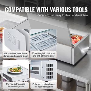 Stazione di Preparazione Condimenti Elettrica da Banco 135 W, 2 Vasche da 2 1/3, 4 Vasche da 4 1/6, Dispositivo Refrigerato in Acciaio Inox 304 - Product Image 6
