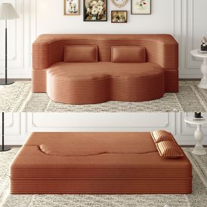 Sofá Cama Convertible Moderno de 15 Pulgadas, Relleno de Espuma, Tapizado en Pana, con 2 Almohadas, Mueble Elegante para Sala de Estar - Product Image 1