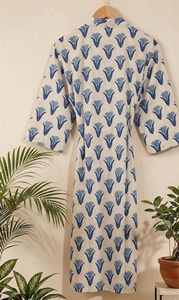 Bata de baño larga para mujer, kimono de algodón estampado a mano, túnica de playa, bata de algodón puro estampada, kimono, túnica de vestir - Product Image 2