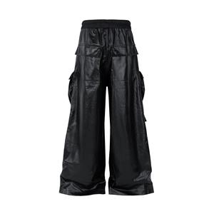 Men's Plus Size High Waist Canvas PU Coated Anti-Pilling <b>Cargo</b> <b>Pants</b> Wide Leg Loose Fit Workwear Style Drawstring Closure - Product Image 5