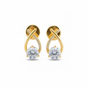 Nouvelles boucles d'oreilles clous en or pur 14 carats pour femmes, avec diamants de laboratoire certifiés IGI, de forme ronde et croisées, à la mode et tendance - Product Image 4