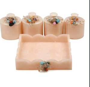 Handmade Decoration Jar <b>Set</b> Pink Round Resin Storage Container <b>Set</b> with Cover Lid for Food & <b>Lunch</b> Wedding Condiments Jar & Box - Product Image 1