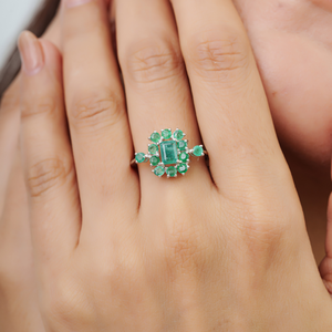 Best Selling 925 Sterling <b>Silver</b> Octagon & Round Shape <b>Emerald</b> Cluster Fine <b>Ring</b> May Birthstone Jewelry For Her Wholesale Price - Product Image 2