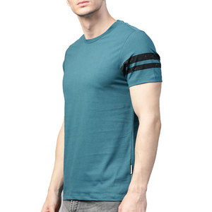 Camiseta de Manga Corta para Hombre, Color Verde Azulado, Cuello Redondo, Corte Regular, Informal, de Algodón, con Patrón de Jersey, Transpirable, Tejido Antiarrugas de Secado Rápido - Product Image 3