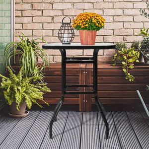 31-Inch Square Patio Bar Table with Tempered Glass Top and Umbrella Hole Outdoor Cocktail Height Bistro Table - Product Image 1