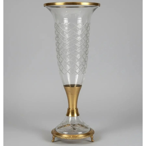 Jarrón de Cristal con Forma de Trompeta y Borde Dorado, Maceta Decorativa de Vidrio para Hogar y Jardín, Idea de Centro de Mesa para Bodas, Jarrones de Cristal - Product Image 1