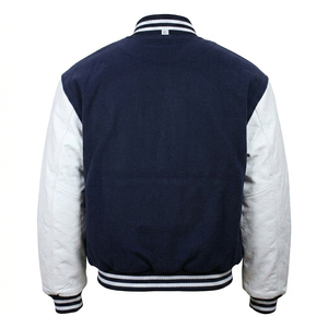 <b>Men's</b> Navy <b>White</b> Varsity <b>Jacket</b> Preppy Style Embroidered NY Logo Turn-down Collar Regular Fit Autumn Wear - Product Image 2