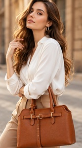 Premium Genuine Leather Vintage Autumn/Winter Lady Luxury Structured Tote <b>Handbag</b> for Women Fashion Work Office Travel - Product Image 5