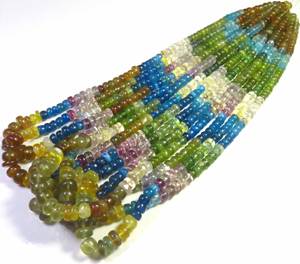 ลูกปัดอพาไทต์หลากสีสวยงาม ขนาด 16 นิ้ว ลูกปัดอพาไทต์ธรรมชาติเจาะรูตรงกลาง ขนาด 4.5-7.5 มม. ลูกปัดรอนเดลล์เรียบเนียน สำหรับทำเครื่องประดับ - Product Image 1