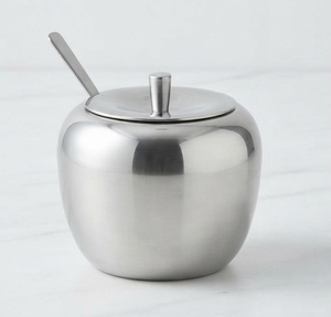 Sucrier en acier inoxydable de qualité supérieure avec couvercle et cuillère, design minimaliste rond, finition brillante, accessoire de table de cuisine - Product Image 5