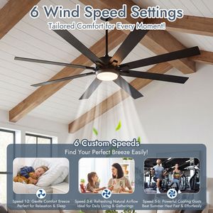 Ventilatore da Soffitto LED Industriale Smart da 72 Pollici con Telecomando Tramite WIFI Alexa, 8 Pale in Compensato Nero, Grande Ventilatore da Soffitto LED - Product Image 4