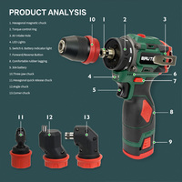Perceuse-visseuse à percussion sans fil 5 en 1 avec mandrin sans clé, moteur sans balais, vitesse variable, batterie 16,8 V 2,0 Ah, couple maximal 43 Nm, OEM Métal