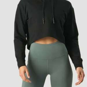 Sweat-shirt à capuche noir court pour femme, manches longues, décontracté, pour la gym, le fitness, le sport, le streetwear, pull-over, vêtements de sport pour femmes - Product Image 6