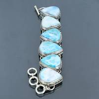 Bracelet de charme tennis réglable en argent sterling plaqué or 24 carats avec pierre précieuse Larimar, fait main, bijoux naturels de luxe