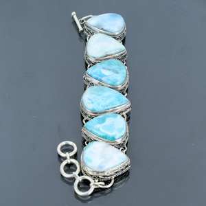 Larimar Gemstone Handmade 925 Sterling Silver Adjustable Bracelet Natural Jewelry Gift For Women - Product Image 4