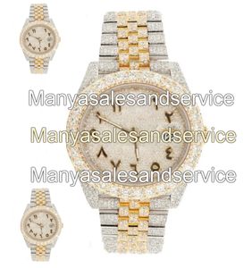 Montre de luxe pour homme avec cadran en verre moissanite bicolore VVS1, boîtier rond en acier inoxydable glacé, fermoir bracelet, résistance 10 bars - Product Image 2