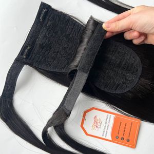 Prix de gros 100% extensions de cheveux humains vierges véritables queues de cheval droites couleur naturelle longueurs complètes - Product Image 5