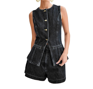 Wholesale Custom Ladies <b>Denim</b> Washed <b>Denim</b> Crop Top and <b>Skirt</b> Trendy Summer <b>Denim</b> Women <b>Denim</b> <b>Skirt</b> Set - Product Image 1