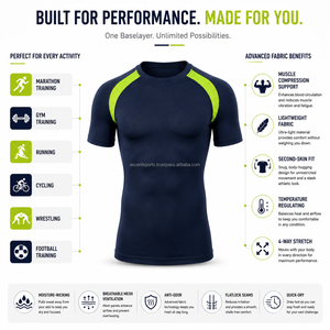 เสื้อกีฬาแขนสั้นผู้ชายแบบสั่งทำพิเศษ OEM เสื้อเบสเลเยอร์ระบายอากาศ ซับเหงื่อ แห้งเร็ว กระชับรูปร่าง - Product Image 6