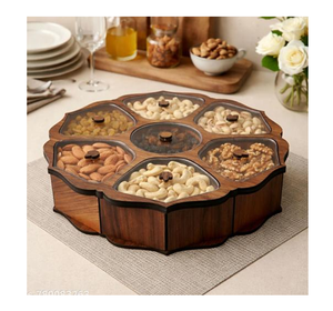 Caja de madera de lujo para frutos secos con 7 compartimentos, contenedor hermético hecho a mano para almacenamiento de frutos secos - Product Image 1