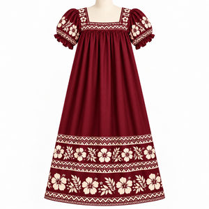 Polynesian Micronesian Mumu <b>Dress</b> Short Sleeves High Quality Casual <b>Dress</b> Natural Waist Solid Floral Printed - Product Image 5