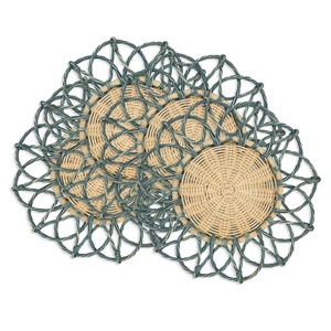 Salvamantel de mimbre natural con borde festoneado verde, hecho a mano, ecológico, para decoración de mesa de comedor, al por mayor, OEM - Product Image 2