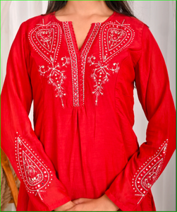 ชุดเซ็ต Saaj Sheesh Mahal Muh Chanderi สีแดง - Product Image 3