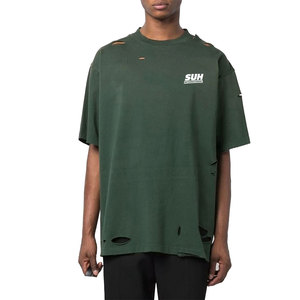 เสื้อยืดพรีเมียมผู้ชายสไตล์ดิสเทรส 100% ผ้าฝ้าย ทรงหลวม สวมใส่สบาย เป็นมิตรกับสิ่งแวดล้อม ระบายอากาศได้ดี รับสกรีนโลโก้ - Product Image 1