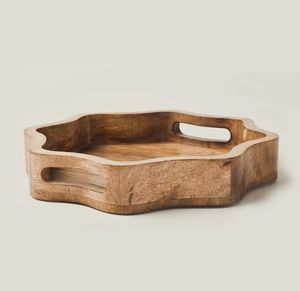 Bandeja redonda de madera de mango hecha a mano de primera calidad con acabado natural, plato decorativo duradero para cocina y comedor, estilo rústico elegante. - Product Image 2