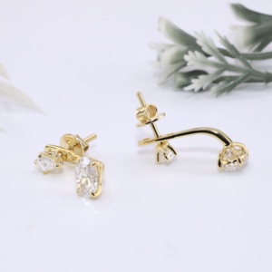 Pendientes de Oro Amarillo con Diamantes Cultivados en Laboratorio, Diseño Convertible de Cometa Ovalada, con Parte Delantera y Trasera, Joyería Fina, Regalo para Mujer - Product Image 3