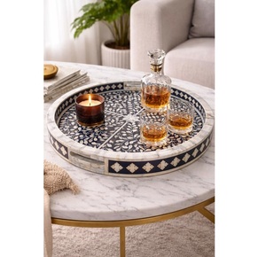 Bandejas de Madera con Incrustaciones de Hueso Marroquí, Hechas a Mano, Decorativas, de Lujo, para Mesa, Decoración del Hogar, Restaurante, Hotel, Presentación de Comidas - Product Image 1
