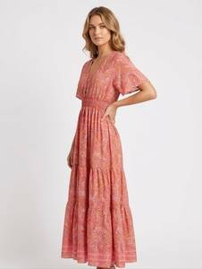 Boho Maxi <b>Dress</b> <b>Silk</b> Breathable Vintage Paisley Print Elastic Waist Short Sleeve A-Line Relaxed Fit <b>Summer</b> Casual - Product Image 3