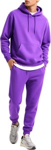 Ensemble survêtement homme violet à capuche et pantalon, couleur unie, décontracté, manches longues, 100 % coton respirant, coupe classique - Product Image 2