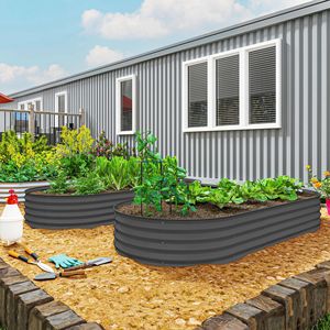 Bac à potager surélevé gris foncé 2,13 m x 0,91 m x 0,30 m avec 2 piquets métalliques pour plantes, pour le jardinage et les fournitures de jardin - Product Image 2