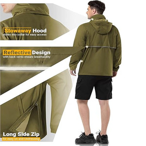 Veste de pluie personnalisée imperméable pour homme avec capuche à cordon et fermeture à boutons, postée par Dress Sports - Product Image 5