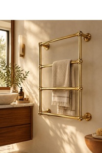 Porte-serviettes mural moderne en laiton, rectangulaire, à trois niveaux, pour salle de bain, style luxueux, finition métallique durable - Product Image 2
