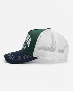 Forest Green Trucker <b>Hat</b> White Mesh Back <b>Navy</b> Curved Visor Raised Embroidered Logo Adjustable Baseball Cap Custom Casual Outdoor - Product Image 2